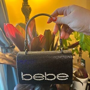 Bebe Black Crystal Embellished Wristlet